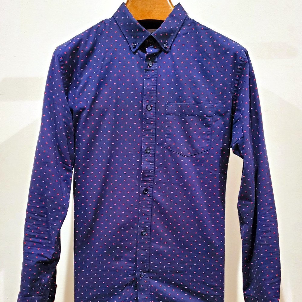 Old Navy Mini Heart Oxford Button Down Large Tall - Picture 1 of 9